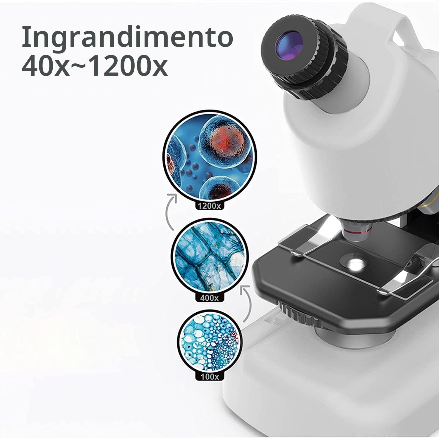 STEM Microscopio per bambini Studente Principiante per Bambini Microscopi Scientifico kit Monoculari 40X- 1200X con di Scienze Educative 6+Anni