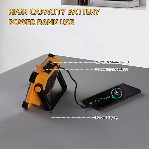 Miniatura 6 de Luz de trabajo recargable solar de 120 W, 144 LED 10000LM luz de inundación portátil con soporte, IP66 impermeable 4 modos LED de iluminación del