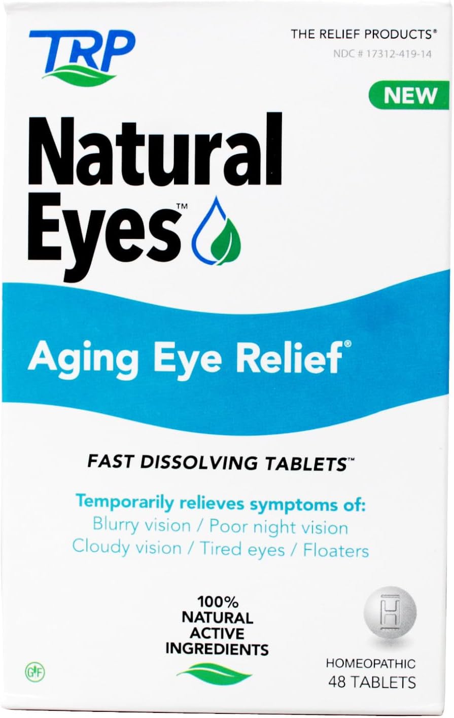 The Relief Products Natural Eyes Aging Eye Relief - 100% Natural Active Ingredients - Fast Dissolving Tablets for Eye Health, Poor Night Vision, Tired Eyes, Dryness and Redness 48Ct
