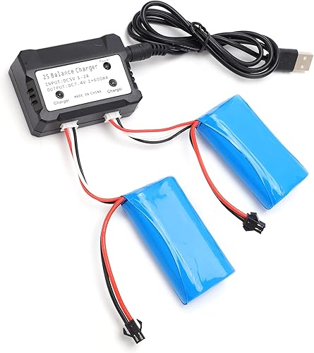 Miniatura 5 de Dilwe Batería de litio RC, batería de polímero de litio de 1500 mAh 7.4 V para enchufe SM con cable de carga y cargador RC para coche, barco,
