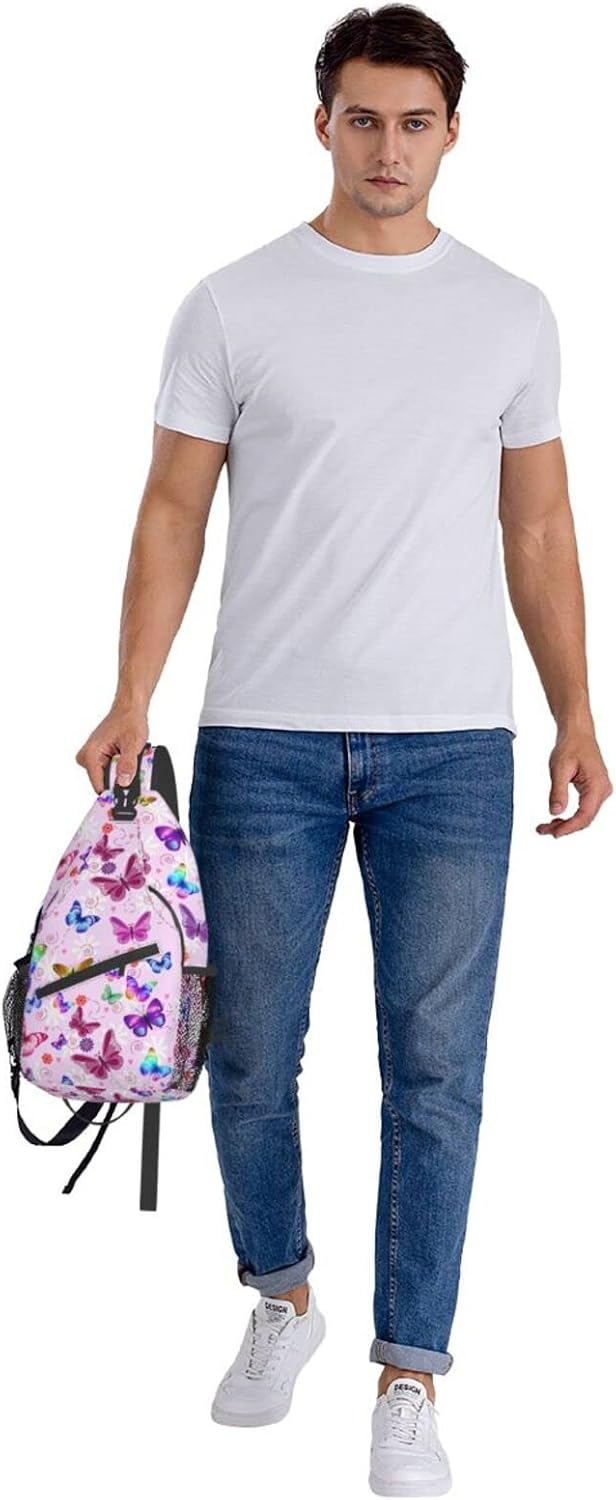 Butterflies Sling Bag Travel Crossbody Bag Chest Daypack Hiking Shoulder Bag For Men Women - Image 9