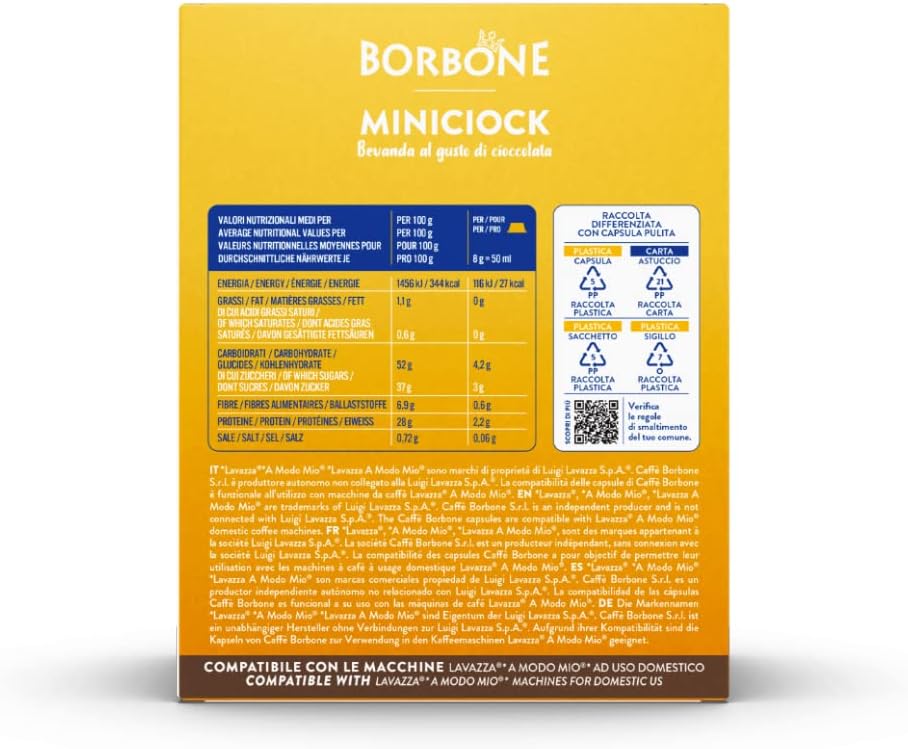 Caffè Borbone MiniCiock, Bevanda al gusto di Cioccolato - 96 capsule (6 confezioni da 16) - Compatibili con le Macchine ad uso domestico Lavazza Solubili Miniciock - Immagine 4