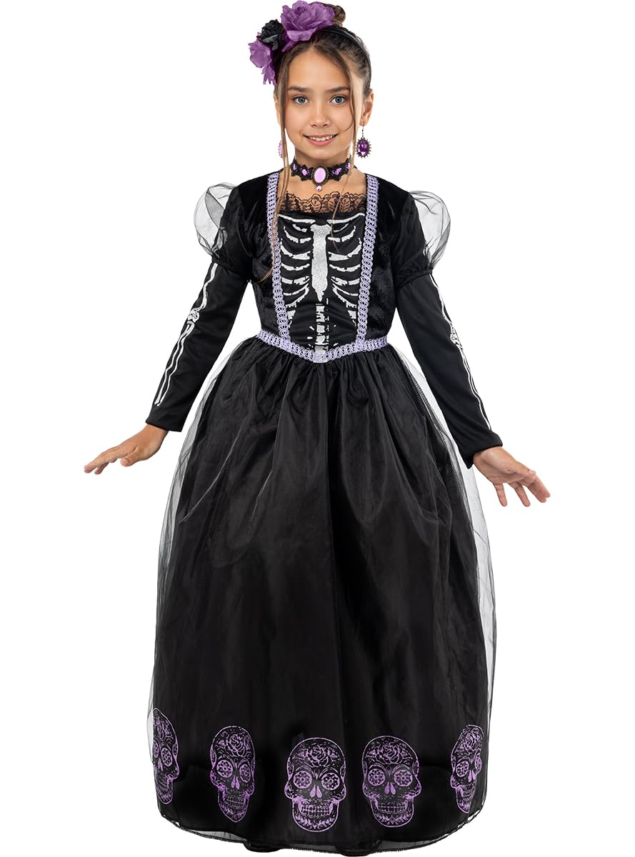 Funidelia | Costume di Catrina per il Giorno dei Morti per bambina Teschio messicano & Halloween - Costume per bambini e accessori per Feste, Carnevale e Halloween