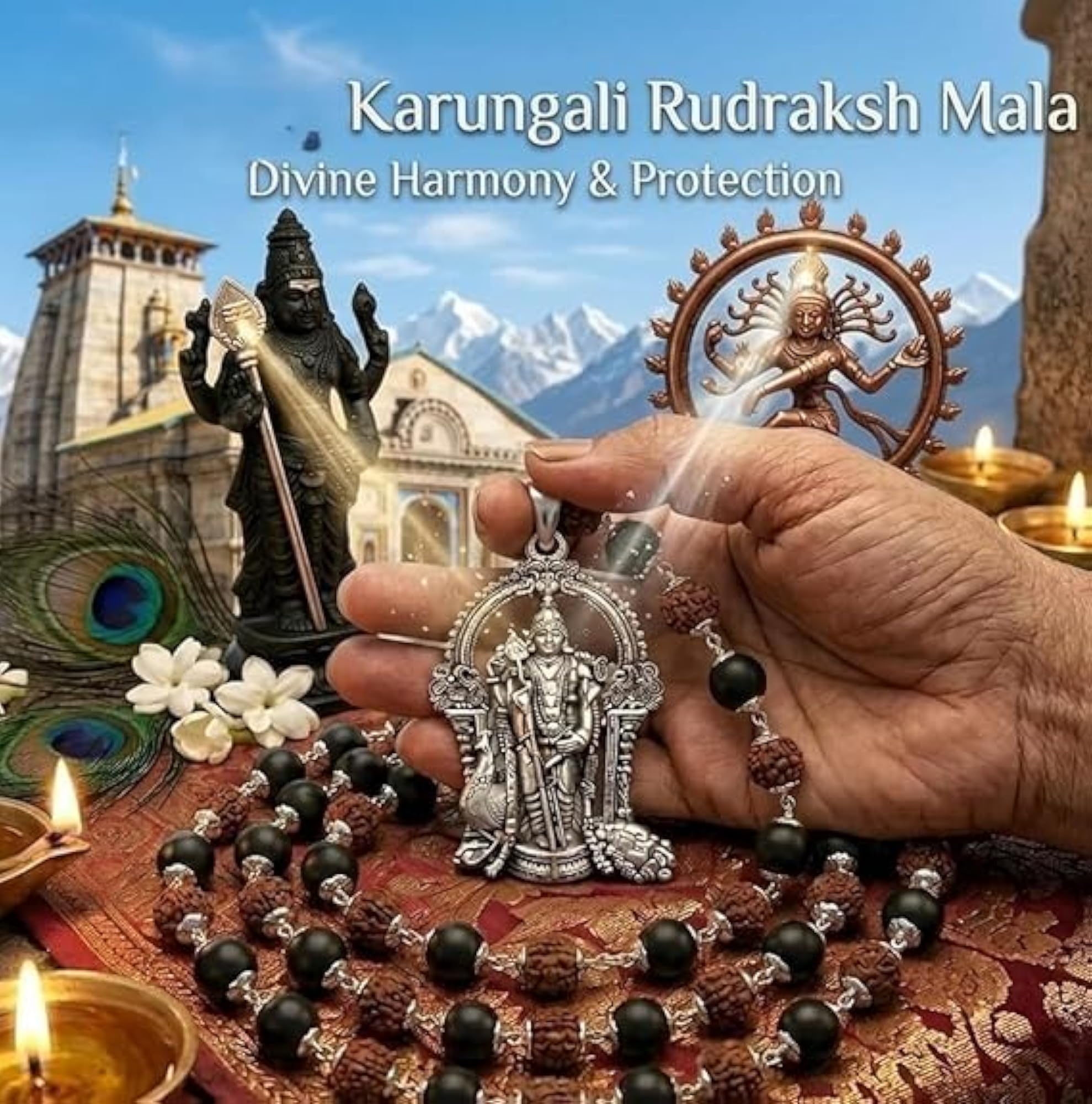 Karungali Wood & Rudraksha Mala Natural Necklace for Meditation