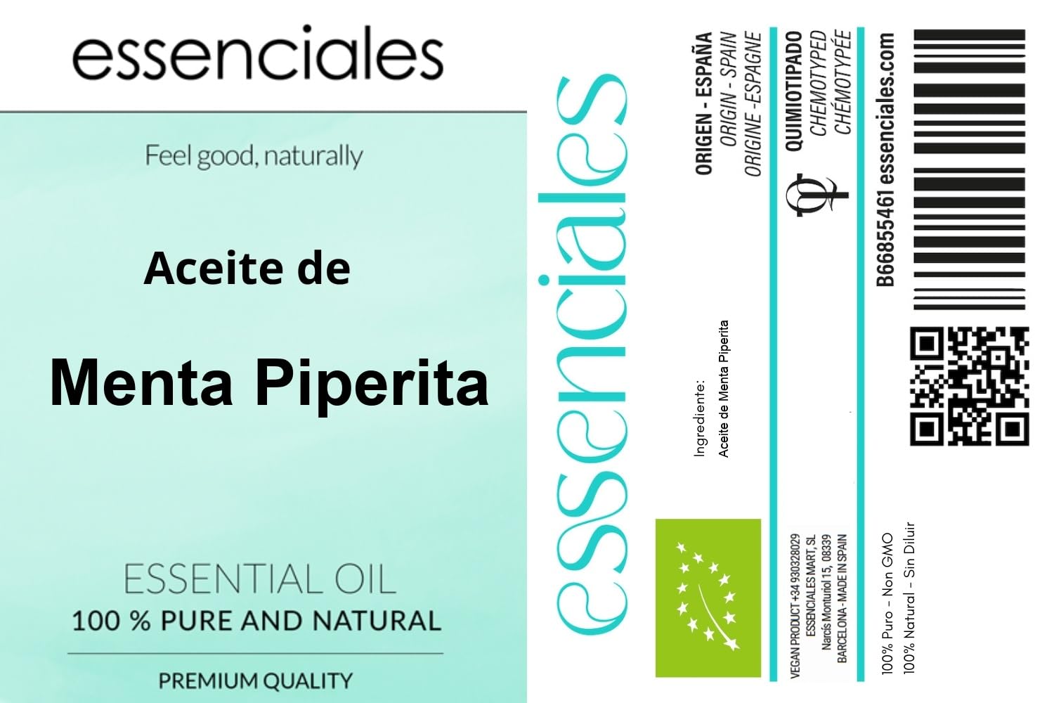 ESSENCIALES Olio Essenziale di Menta piperita 500 ml - 100% Puro e Naturale - Aroma erbaceo e rinfrescante per Diffusore e Aromaterapia