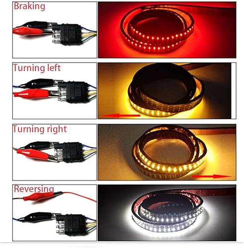 Miniatura 2 de Barra de luz LED para puerta trasera, 60 pulgadas, triple fila LED para camión, tira de luz LED ámbar/rojo/blanco, impermeable, para correr, frenado