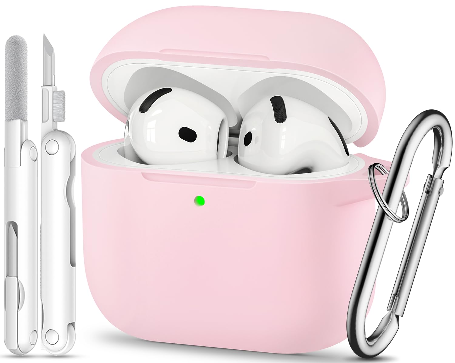 TNSNK for AirPods 4 Case Pink with 3-in-1 Cleaner Kit & Keychain, Skin-Soft Silicone 360° Full Protection iPod 4 Case Cute Compatible with Apple Airpods 4th Gen 2024 Cover for Women Girly, Lightpink