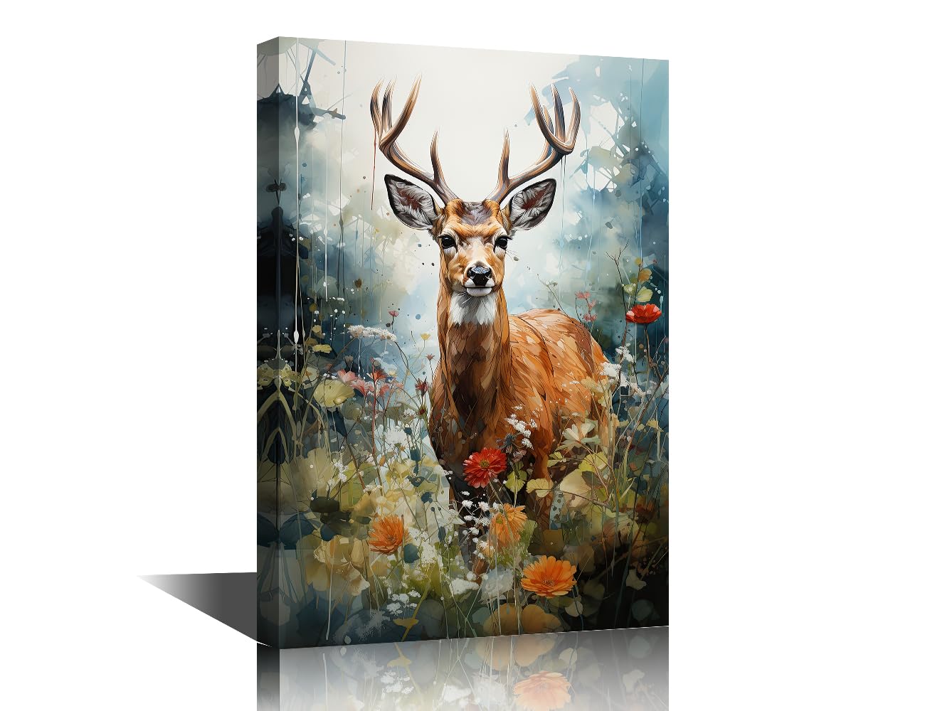TISHIRON Animal Wall Art for Living Room Deer Canvas Pictures Wall Decor Framed Wall Poster Ready to Hang 16" Wx24" Hx1 Panel