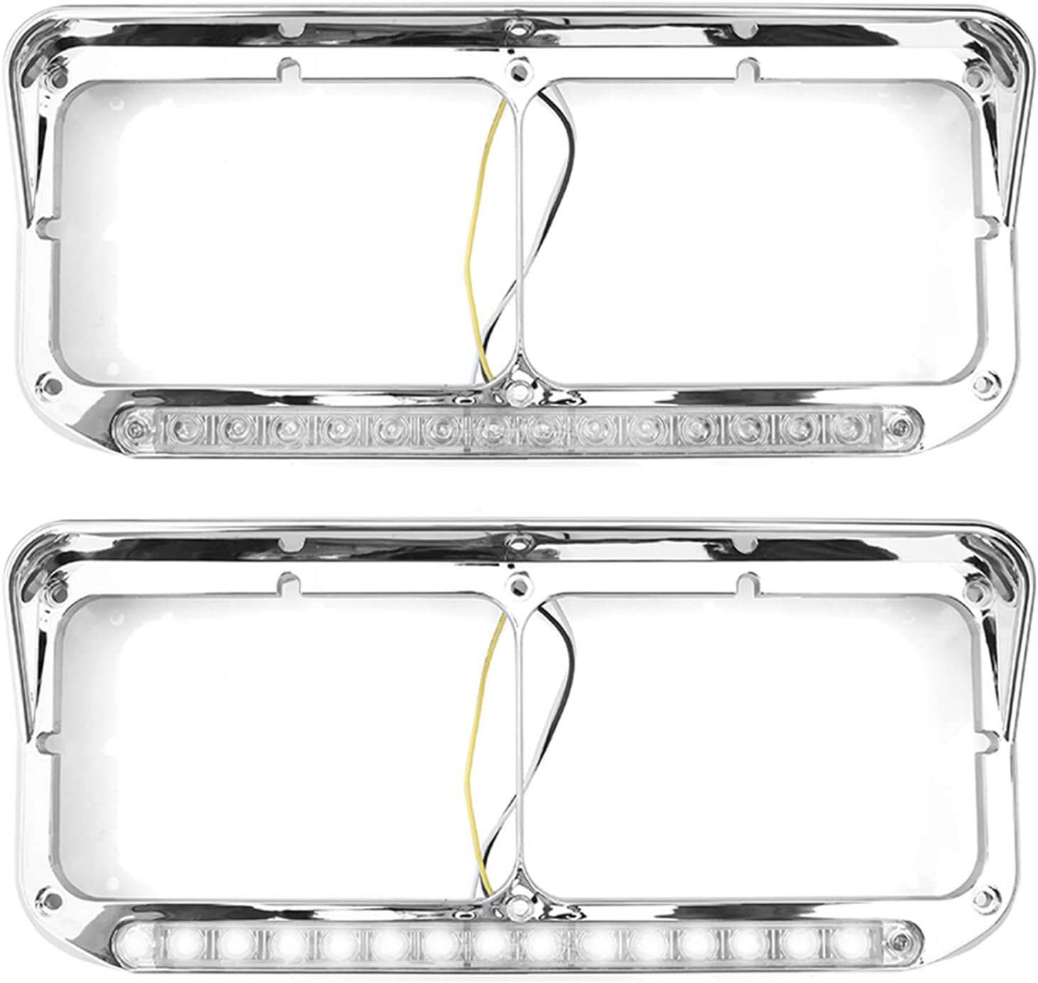 Headlight Bezel With Chrome 12" LED Amber Light For Kenworth T170 T270 T370 T440 T470 T660 T800 Trucks, Amber LED with Clear Lens (A Pair)
