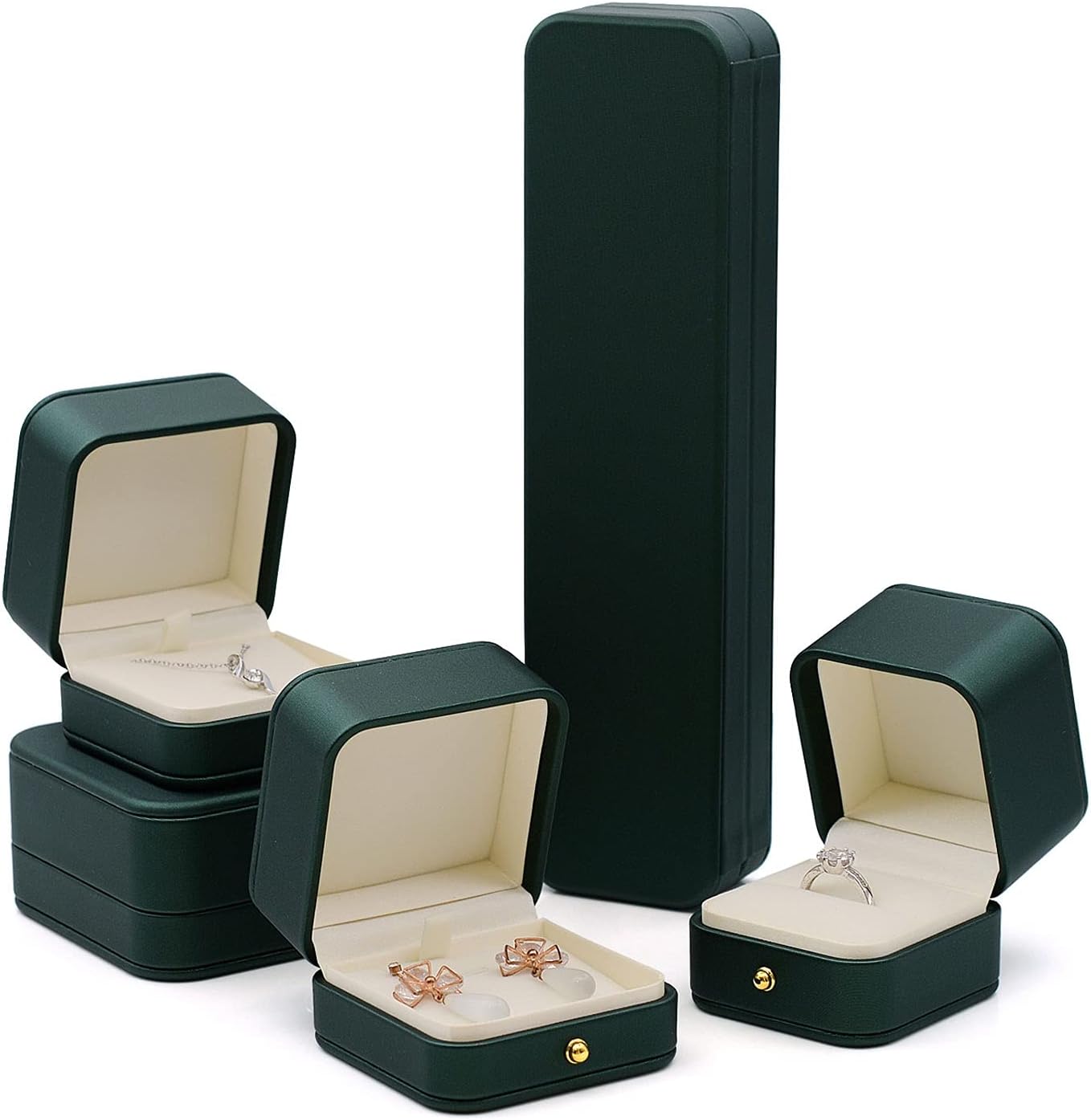 PU Leather Jewelry Box for Engagement Ring, Earrings, Wedding Gift, Dark Green Organizer