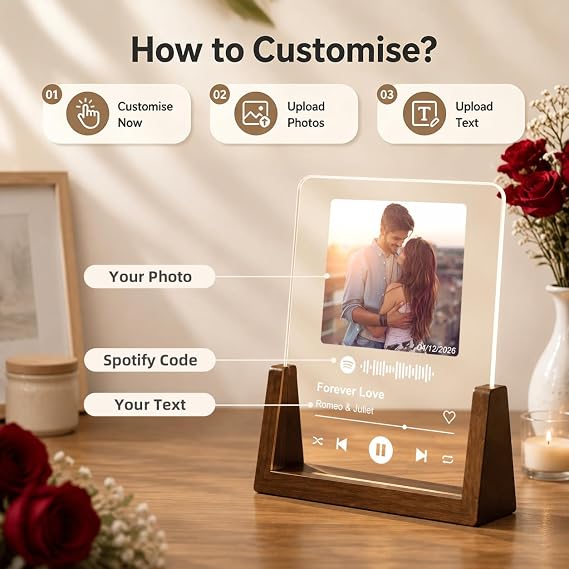 Giftove Personalised Spotify Photo Plaque - Valentines Gifts for Him Her