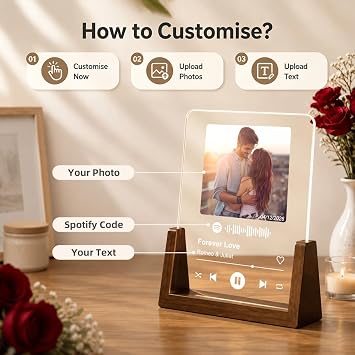 Giftove Personalised Spotify Photo Plaque - Valentines Gifts for Him Her