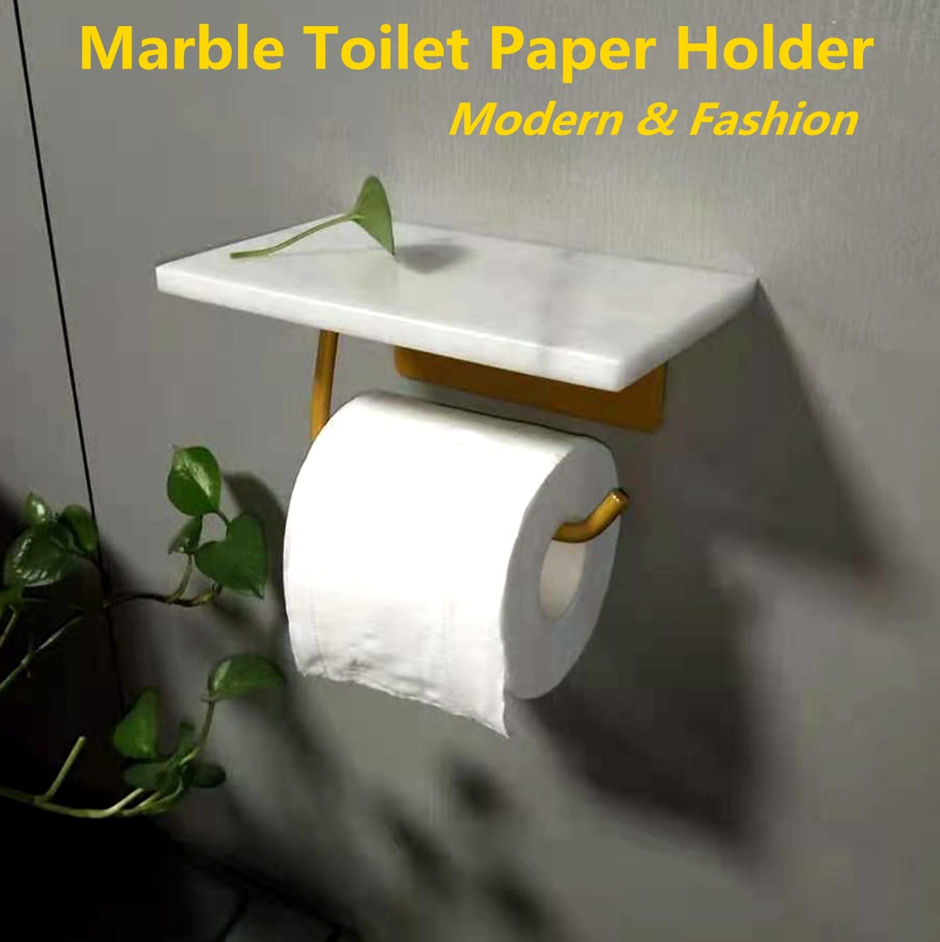 Toilet Paper Holder with Shelf for Bathroom Washroom,Wall Mounted Natural Marble Tissue Holder Suitable for Mega Roll.(White)