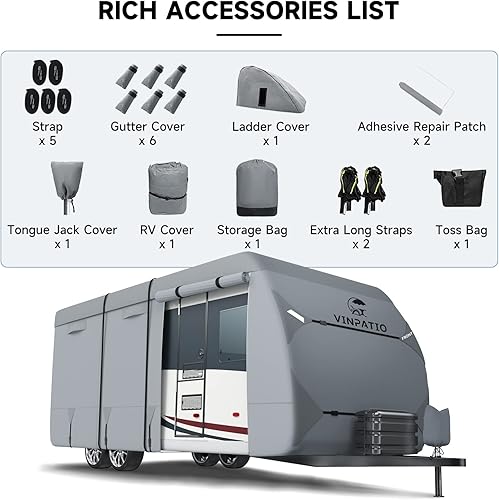 Miniatura 9 de Cubierta de remolque de viaje de 6 capas que se adapta a una cubierta resistente al viento de 18 a 20 pies, cubierta impermeable anti-UV para
