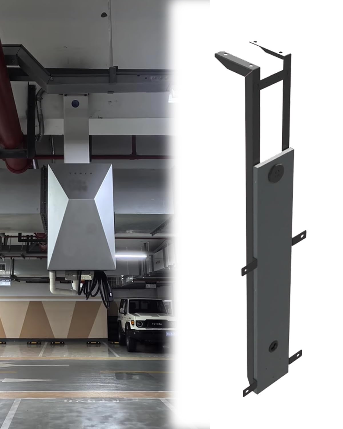 Support de borne de Recharge pour véhicule électrique, kit de Fixation Murale pour Garage - Support de Station de Recharge, Support de Rangement pour câbles, borne Verticale (Gris) - Concept