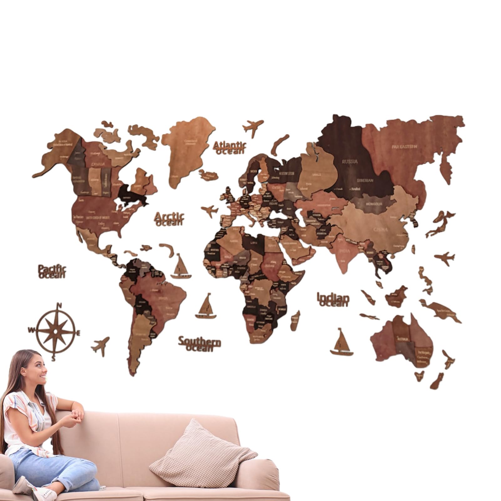 Wandkarte der Welt, Weltkarte Wandkunst | -Reisekarte mit Staaten und Hauptstädten | Wandkunstkarte aus für Zuhause, Schule, Café, Wohnung, Schlafsaal
