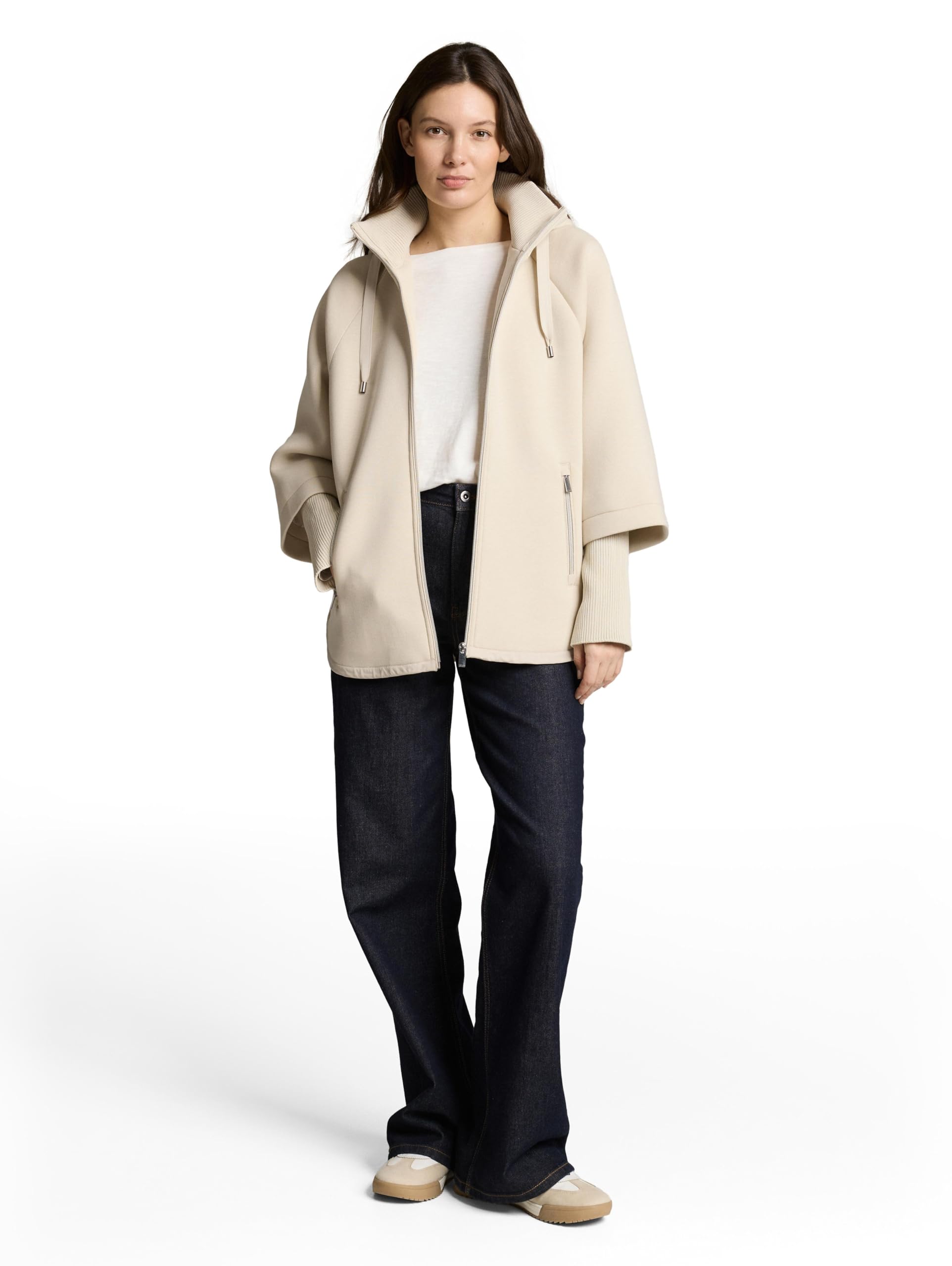 TOM TAILOR Damen Cape Jacke mit Stehkragen und Kapuze