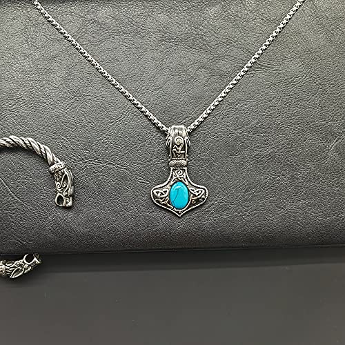 Viking Thor Hammer Necklace - Norse Mjolnir Pendant with Turquoise - Celtic Pagan Amulet2