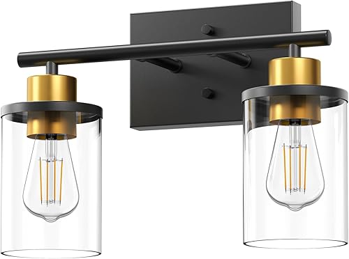 Miniatura 8 de EDISHINE Lámparas de baño, 2 luces modernas de tocador de baño sobre espejo, lámpara de pared de baño con pantalla de vidrio transparente para