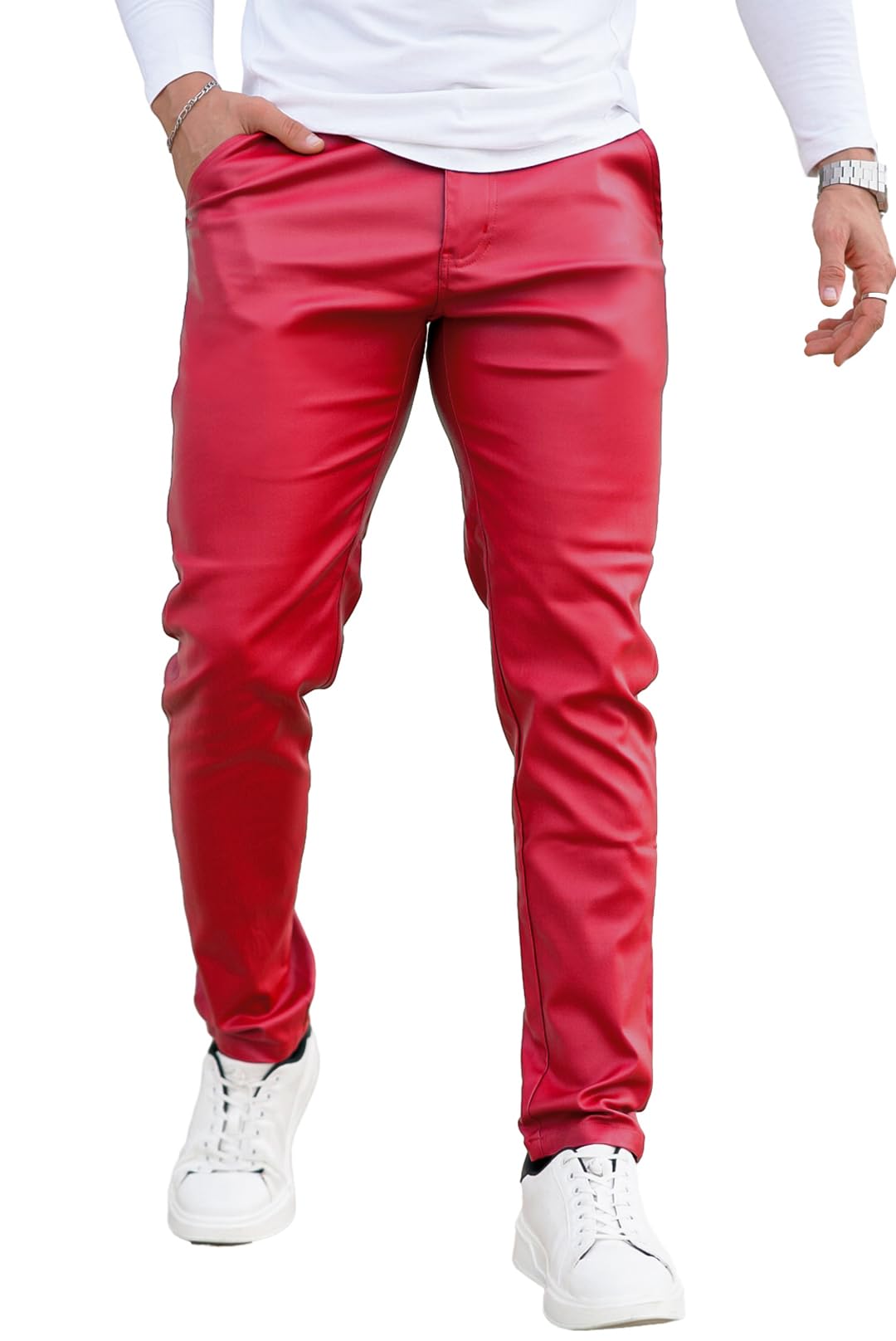 GINGTTO Mens Leather Pants Slim Fit Disco Pants for Men Stretch