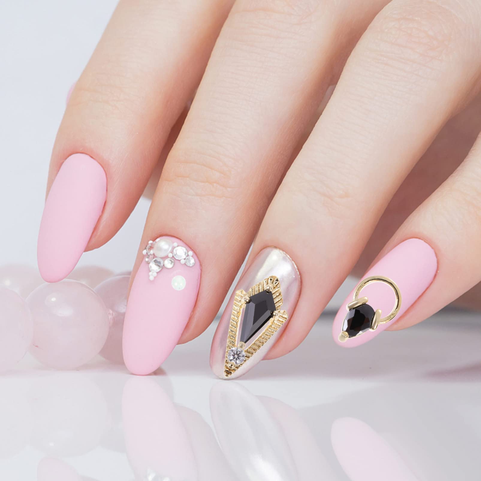 2 Set Charm Per Nail Art Zirconi Decorazioni Per Unghie Piatte Stile Casual Per Manicure Creativa E Progetti Te 8 Pezzi * 2