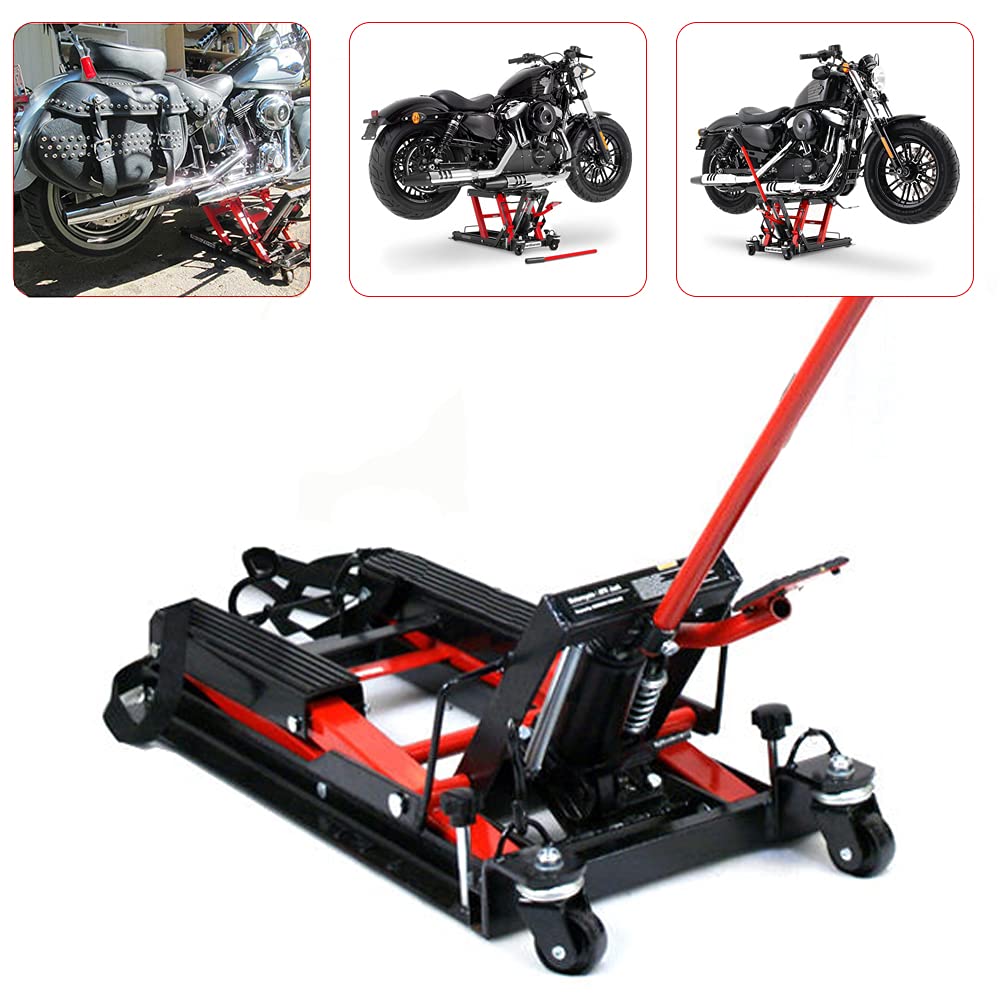 Sollevatore Idraulico Per Moto 680 Kg – Altezza 12-38,7 Cm, Pedale, Blocco Di Sicurezza, Ruote, Per Officina E Garage (Acciaio A3)