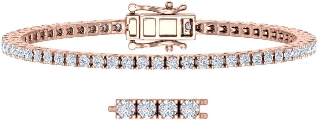 2 to 2.33Carat Prong Set Round-Cut Natural Diamond Tennis Bracelet Box Chain for Women Gift in 10K Gold - IGI Certified (7 to 8 inch)