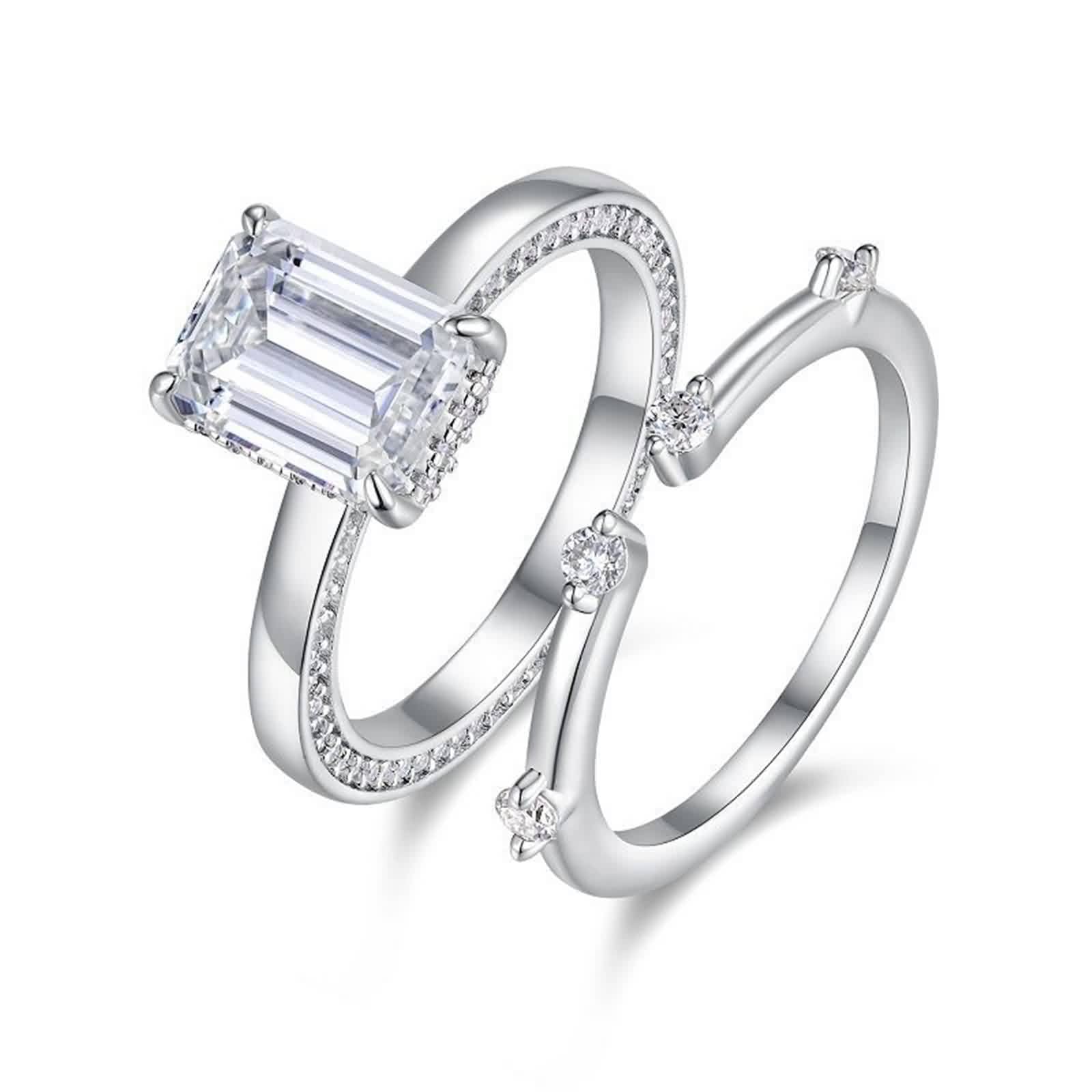 KnSam Platino PT950 - Bandas de boda clásicas auténticas con moissanita, anillos de boda de corte rectangular, platino, talla 62 (19,7)