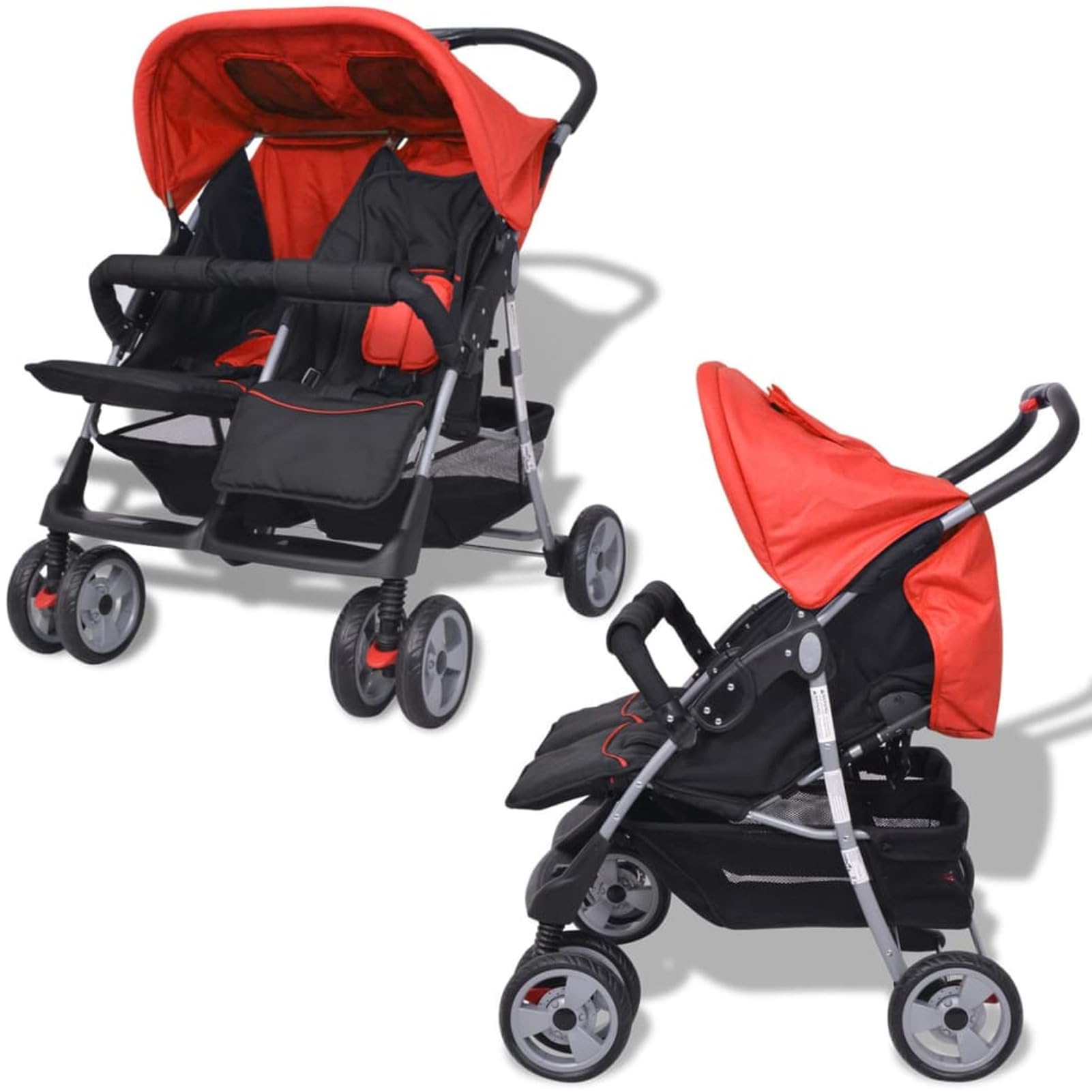 Gecheer Plegable Silla gemelar para Gemelos y Hermanos Carrito Gemelar Silla de Paseo Cochecito de Bebé Capacidad de Peso Rojo y Negro 93 x 68 x 103 cm,Type 1
