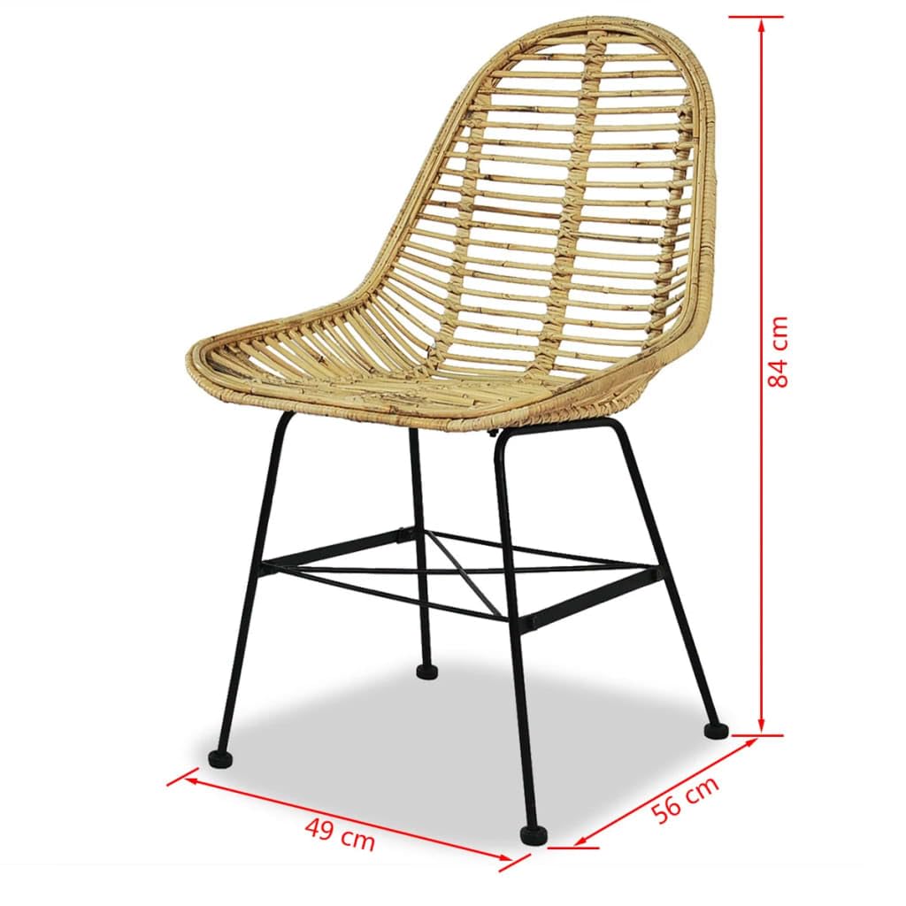 Krzesła do jadalni, zestaw 2 sztuk, naturalny rattan i kute żelazo, 49 x 56 x 84 cm, krzesła kuchenne w stylu kolonialnym, wygodne krzesła do jadalni, maks. 110 kg