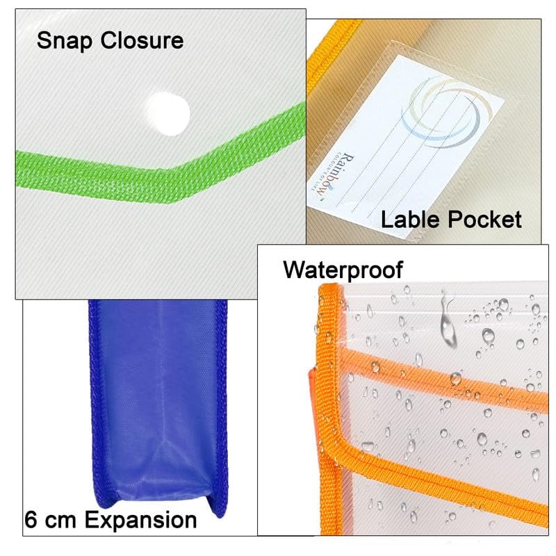 Image of LIKHIT Clear Document Folder Bag with Snap Button Closure | Transparent Plastic File Organizer with Blue Border | Waterproof A4 Document Holder for Office, School, Home & Travel