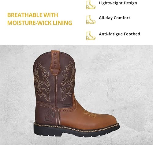 Miniatura 4 de WOLF - Botas de trabajo occidentales de alta calidad, resistentes al agua, cuero de vaca auténtico, resistentes a productos químicos y al aceite,