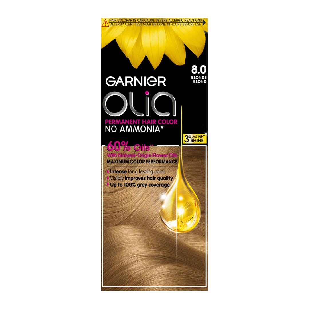 Olia, No Ammonia Permanent Hair Color With 60% Oils, 8.0 Blonde