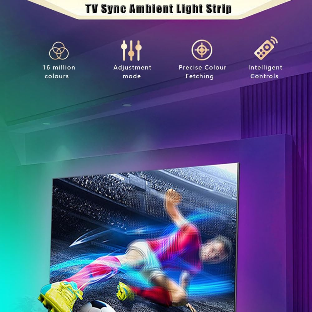 Striscia LED USB 5050rgbIC for TV,sincronizzazione della luce dello schermo intelligente,luce di gioco a LED con selettore colori della fotocamera intelligente,illuminazione ambientale del computer TV