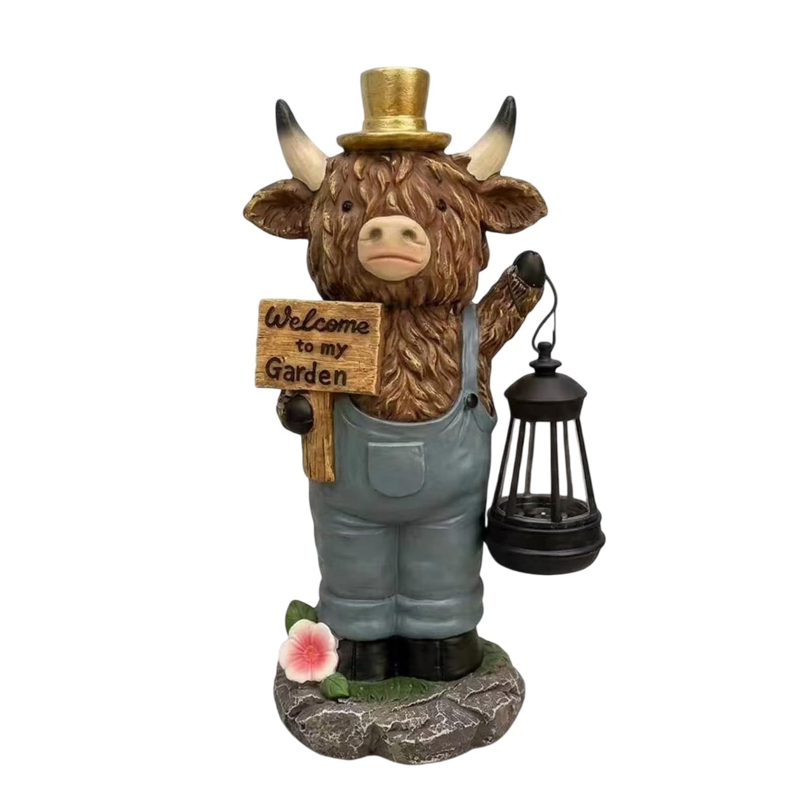 tabecou Highland Cow Garden Statue with Solar Lantern, Welcome to My Garden Outdoor Resin Cow Sculpture for Farmhouse Yard Garden Patio