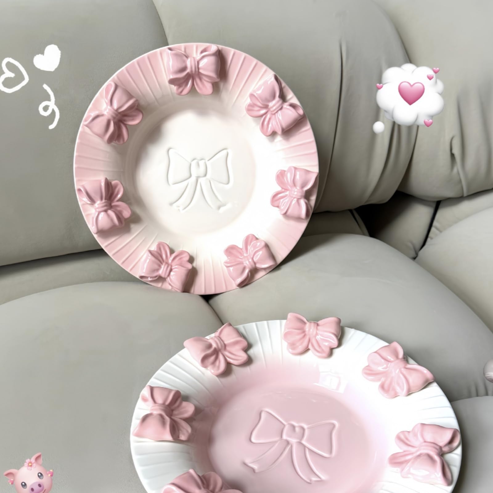 rockible Piatto da Dessert in Ceramica Piatto da Dolce Piatto da Torta Vassoio da Servire con E Texture 3D Adatto per Dolci, Esterno Bianco, Interno Rosa