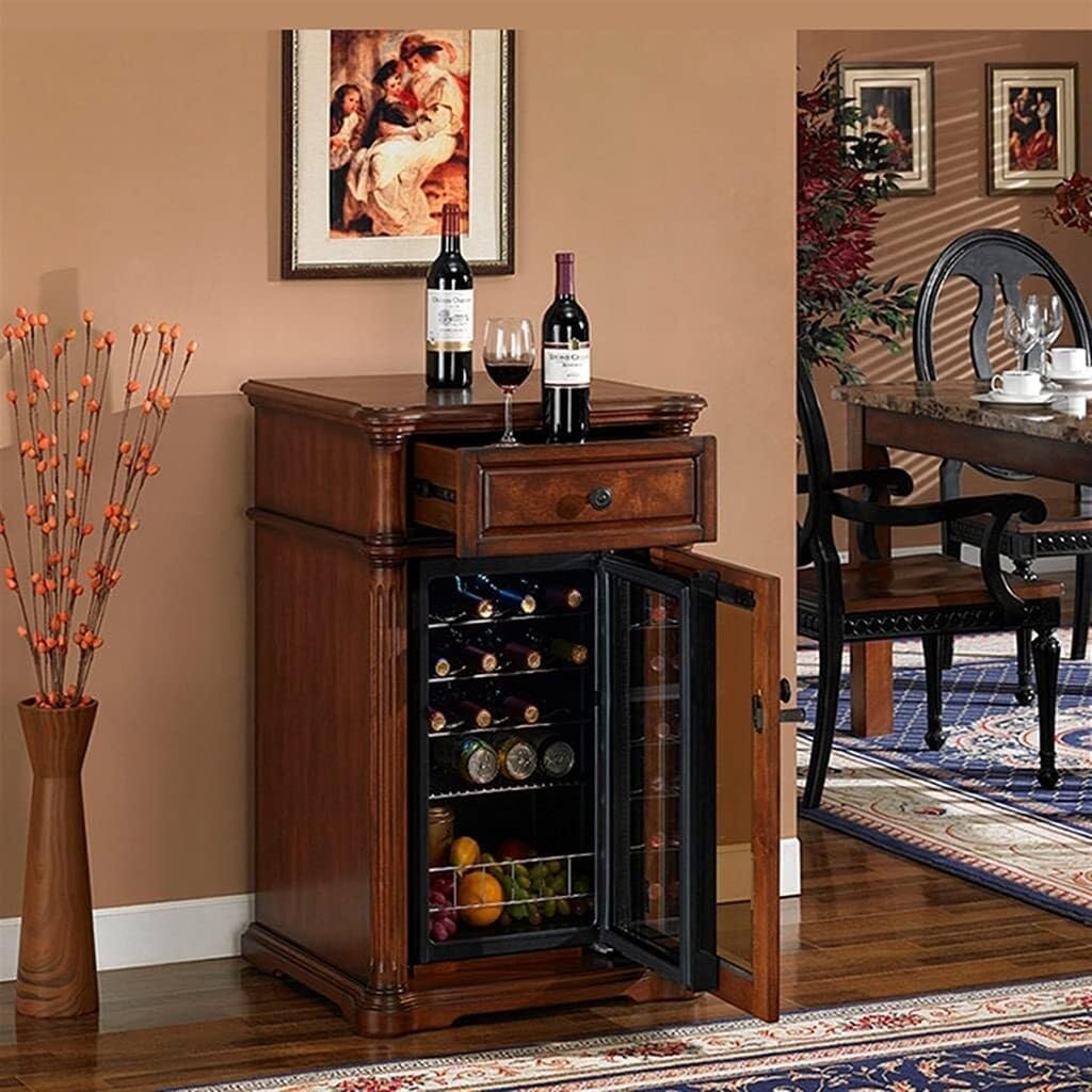 20-Bottle Vintage Wine Cooler, Built-in/Free-Standing Wine Fridge, 60x55x98cm, Quiet &, Dual-Temperature Zone, Brown(Black)