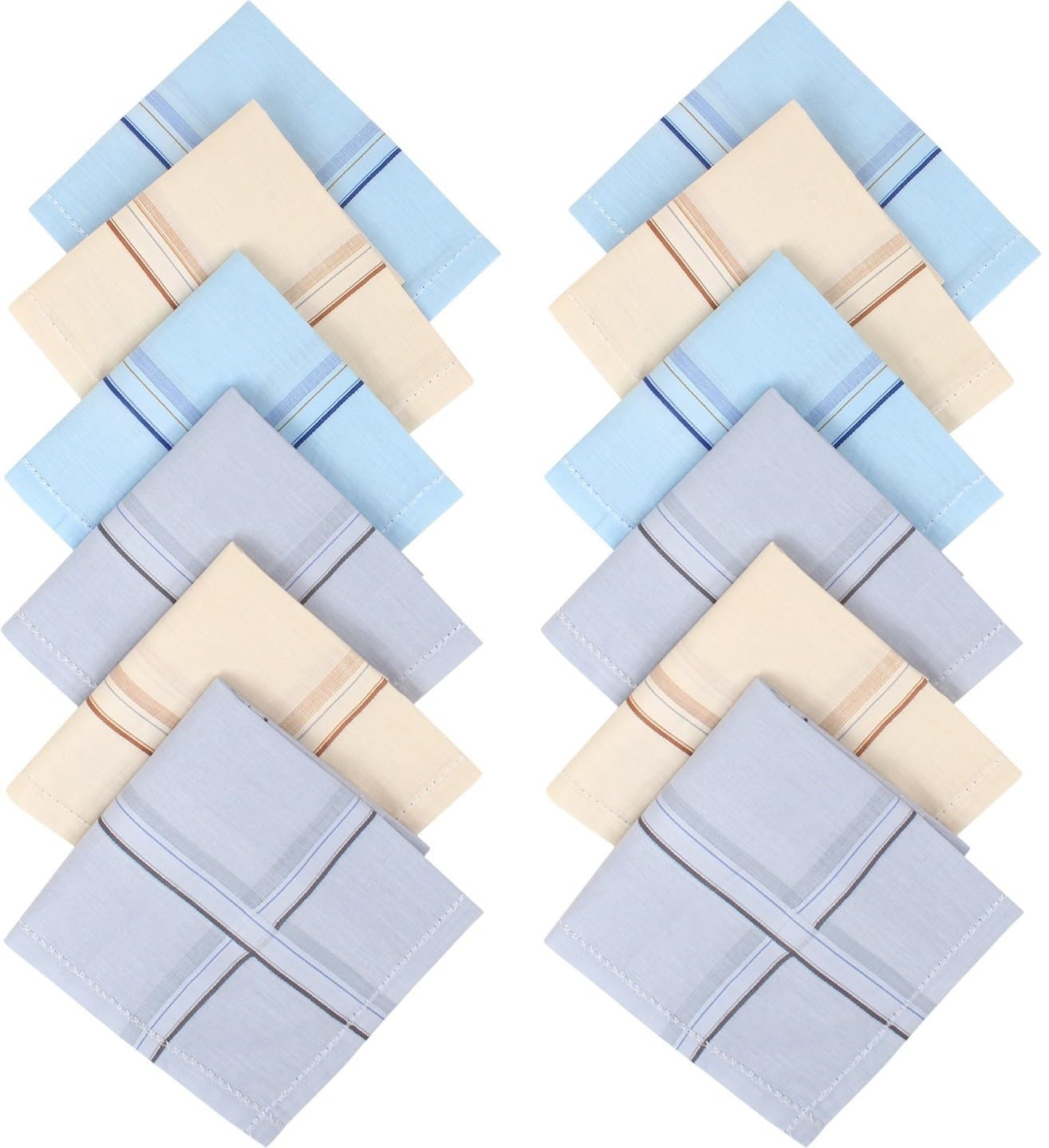 Handkerchief for Men Cotton Pack of 12 - Soft Hanky For Men, Light Color, Full Size, Pure Cotton Fabric, Colored Handkerchief- Ideal for Daily Use (12, Color)