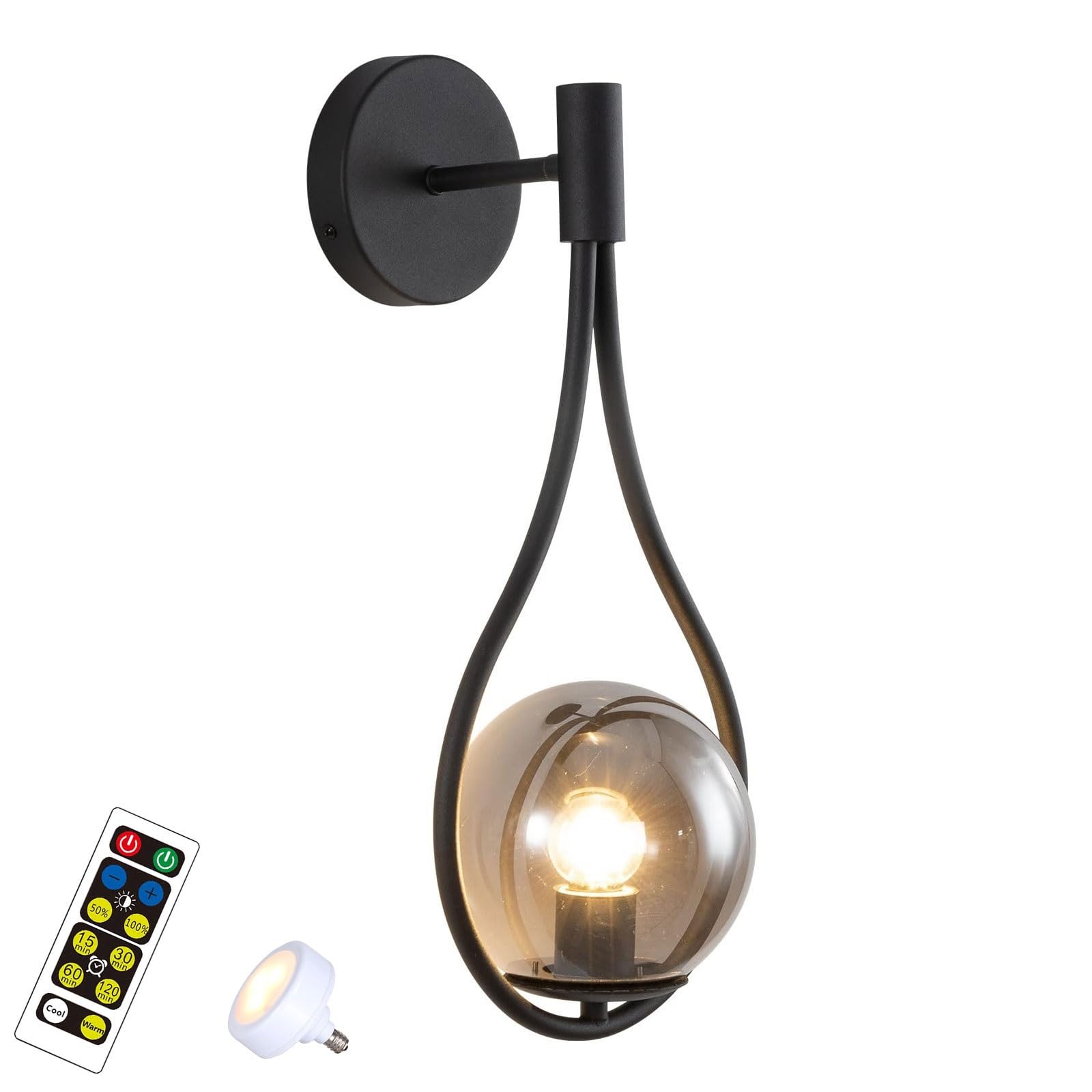 SMCCYYSD Wall Lamp Modern Black Glass Sconces 2Pack Retro Globe Indoor Hallway Mounted Water Drop Hanging Bedside Lighting Fixture for Bedroom Living Room (Size : Black+Gray)