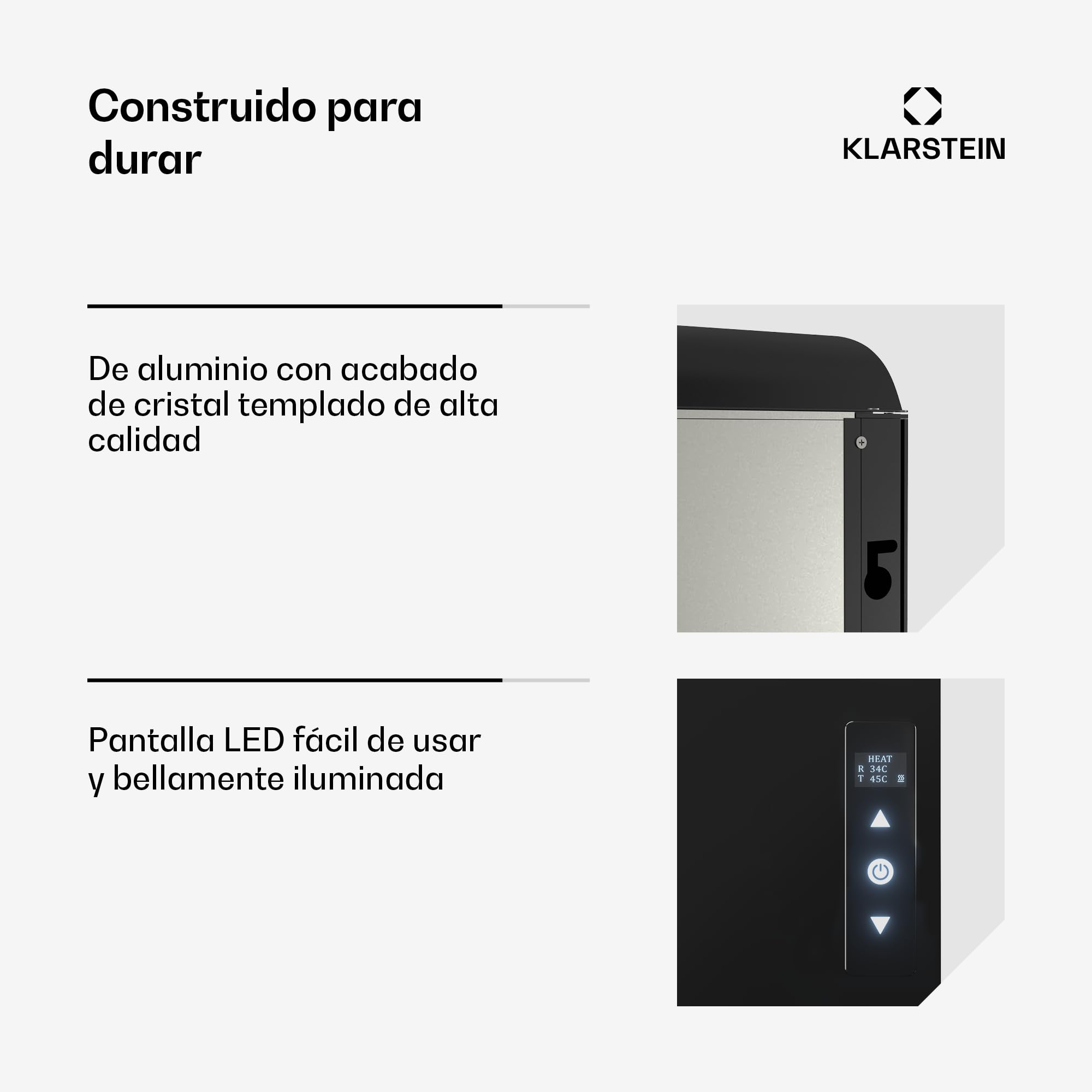 KLARSTEIN Calefactor Infrarrojo, 1110W - Montaje en Pared, IPX4, Efecto Llama, Vidrio Templado, Tecnología de Grafeno, Pantalla LED Táctil, Calefacción Eficiente para Baño & Hogar