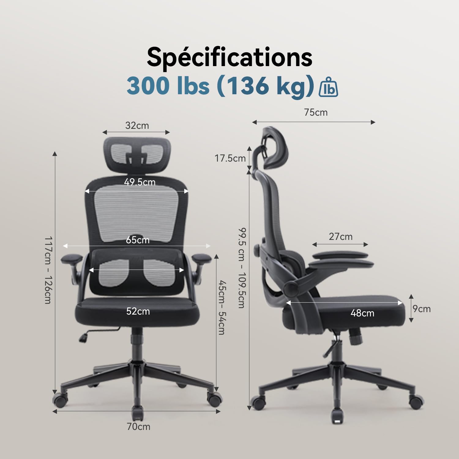 SIHOO M102C Chaise de Bureau, Chaise Ergonomique Fauteuil de Bureau Dossier Haut, Chaise de Bureau Grande et Haute avec accoudoirs rabattables, Soutien Lombaire réglable, Chaise avec appuie-tête，Noir