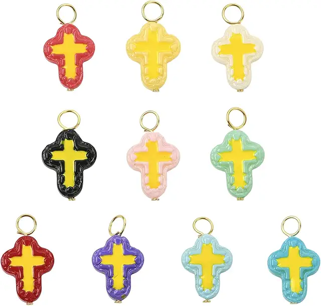 20Pcs Colorful Glass Cross Charms for Jewelry Making - 10 Styles