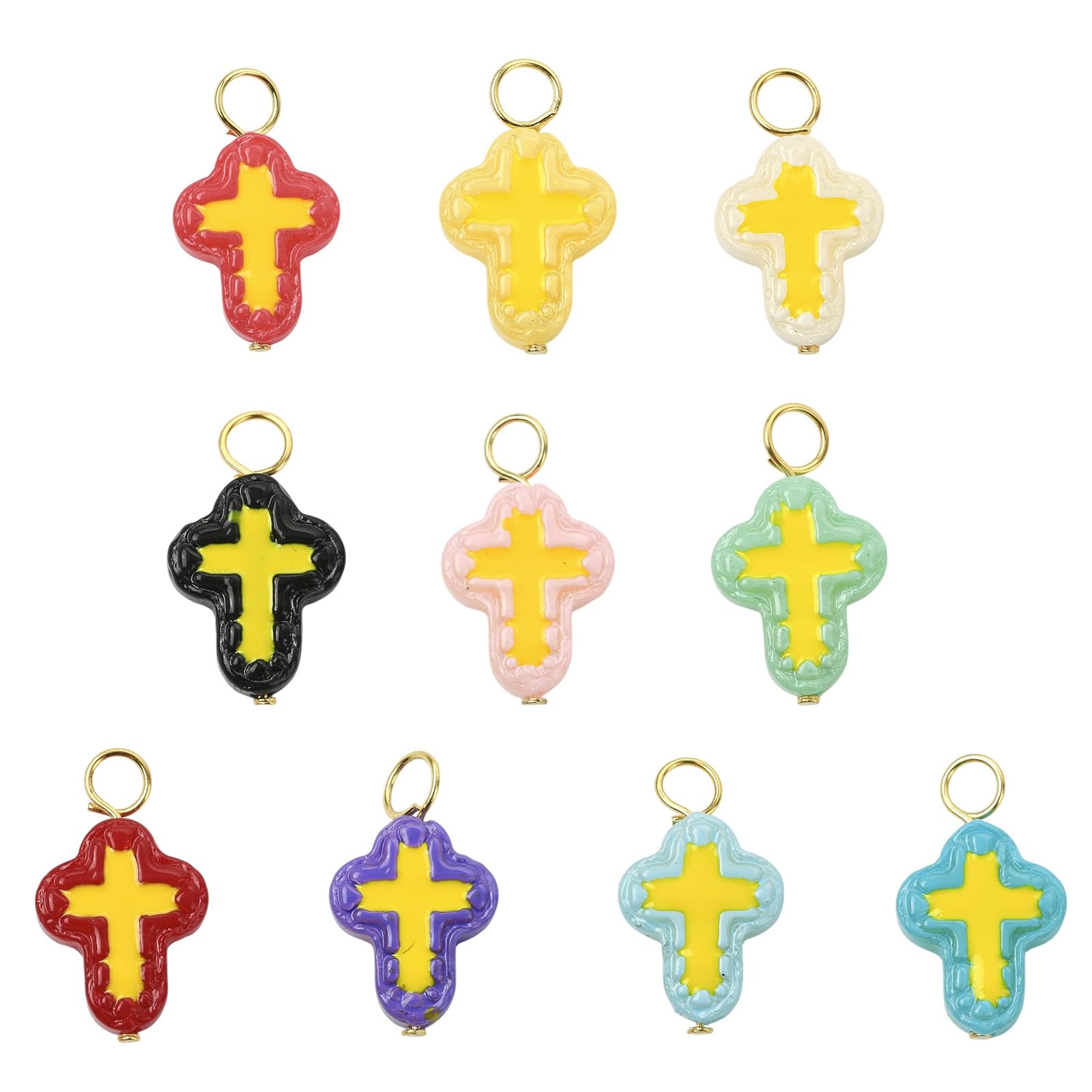 UR URLIFEHALL 20 Pcs 10 Styles Handmade Lampwork Cross Charms Glass Bead Dangle Charms for Jewellery Making DIY Craft Home Party Decorative