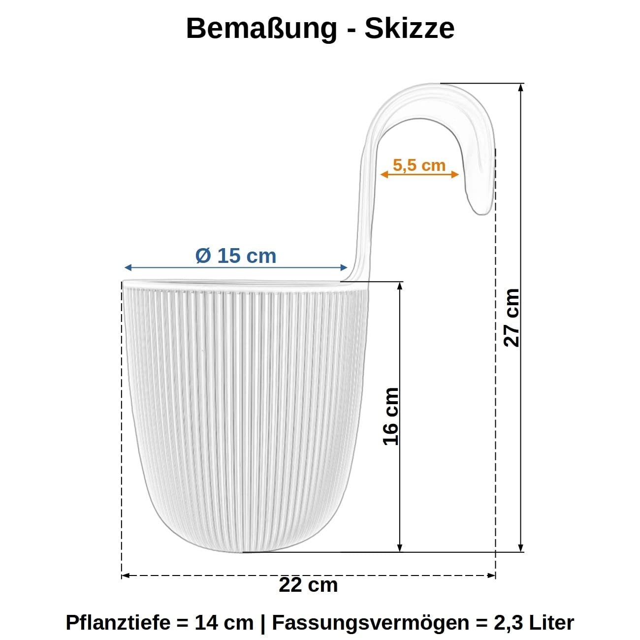 Gariella 6 x Blumentopf zum Hängen, integriertes Drainagesystem, Farbe: Anthrazit, Ø 15 cm, Pflanztopf-Kübel, Hängetopf, widerstandsfähig, rund, wetterfest, Kunststoff