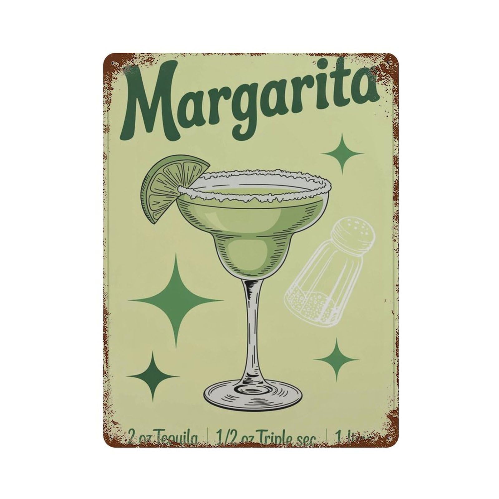 xiaoxiaoshen Margarita Cocktail Retro Bar Drink Recipe Kitchen Tequila Lime Work Home Wall Decor Art Metal Tin Poster Modern Home Decor Art Home Bar Shop Decorations Vintage Sign 40x30cm