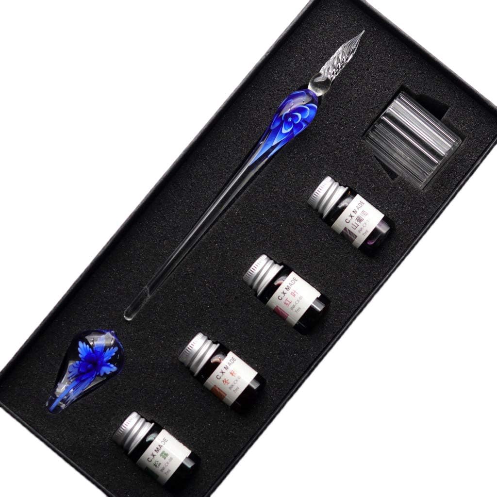Writing Ink Quill Pens Set, 7PCS/SET Handmade Floral Glass Dip Pen Set For School Stationery Gifts Art Decoration Supplies