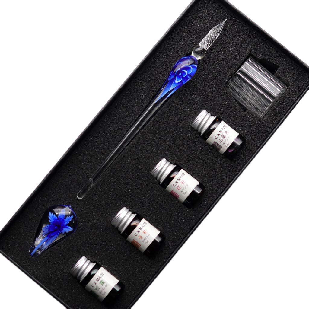 Misright Writing Ink Quill Pens Set, 7PCS/SET Handmade Floral Glass Dip Pen Set For School Stationery Gifts Art Decoration Supplies
