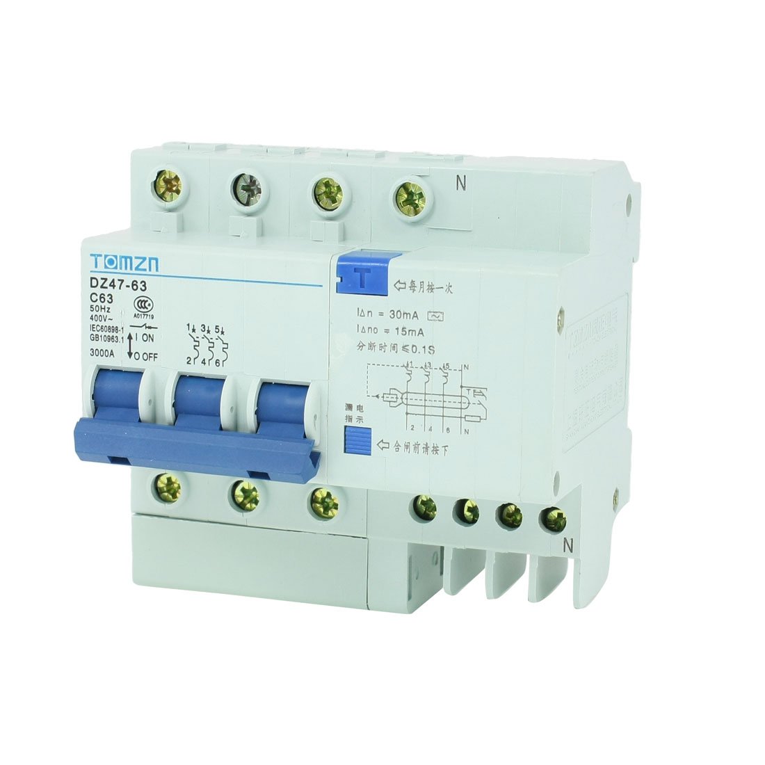IEUMJNAT AC 400V 63A 3P+1N Overload Protection ELCB -Professional - Leakage Circuit Breaker