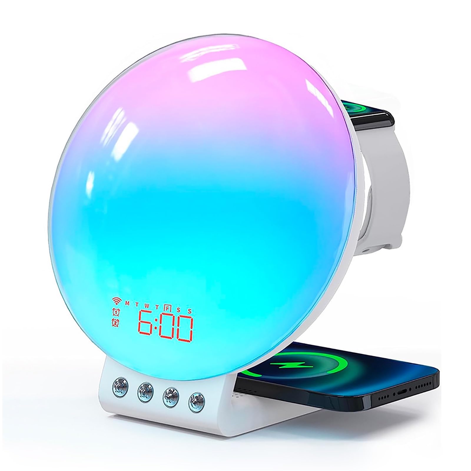 Sveglia Colorata con Luce Dell'alba, Macchina per Suoni del Sonno a Rumore Bianco con Aiuto al Sonno, Doppio Allarme, Snooze, Lampada da Lettura per Bambini, Dormitori Pesanti