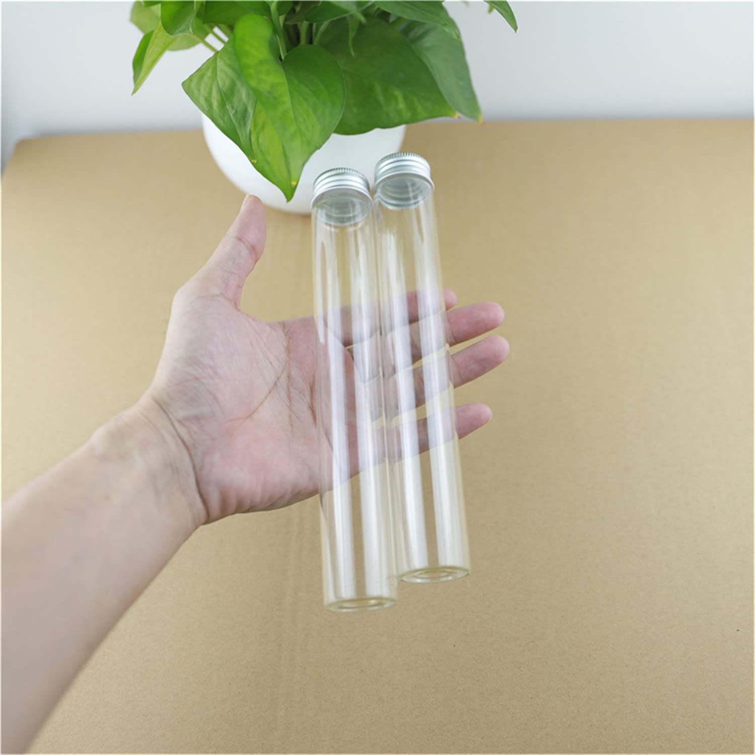 Glasreagenzgläser, 6 Stück 20 x 30 200 mm 110 ml Glasflasche Reagenzglas mit Aluminiumkappen Glasgefäße Fläschchen Parfümflasche